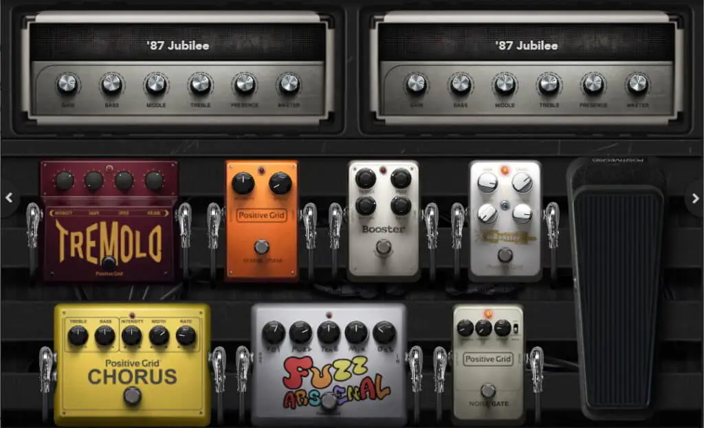 A preset in BIAS FX 2 with 2 amp models and effects pedals