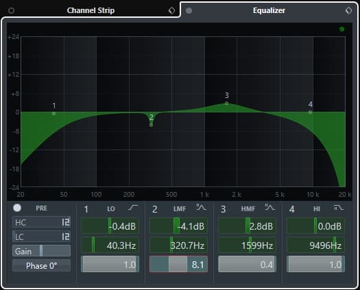 EQ curve on a channel in Cubase