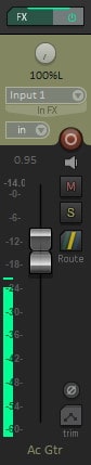 Screenshot of a DAW's channel strip dB meter