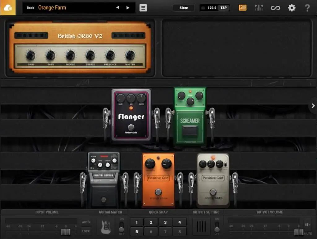 Screenshot of the Amp SIM BIAS FX 2 showing a pedal board