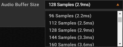 Screenshot of BIAS FX 2 audio buffer size settings