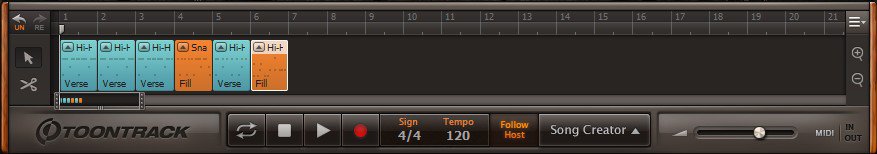 Screenshot of the Song Track in EZDrummer 2