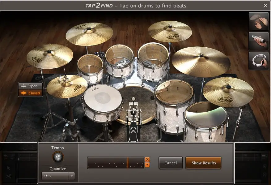Screenshot of EZDrummer 2's Tap2Find feature