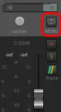 Screenshot of the mono button on the master fader in Reaper
