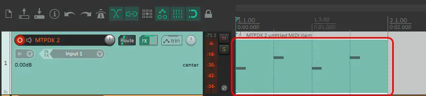 Screenshot of a simple MIDI groove in Reaper's main track view
