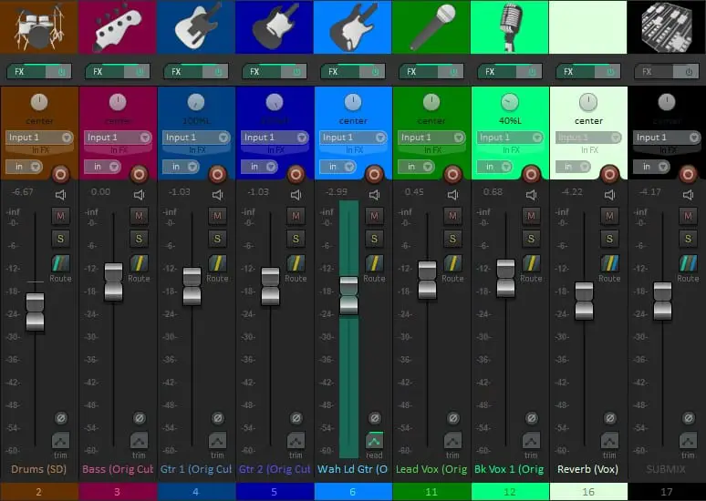 Screenshot of the mixer window from Reaper