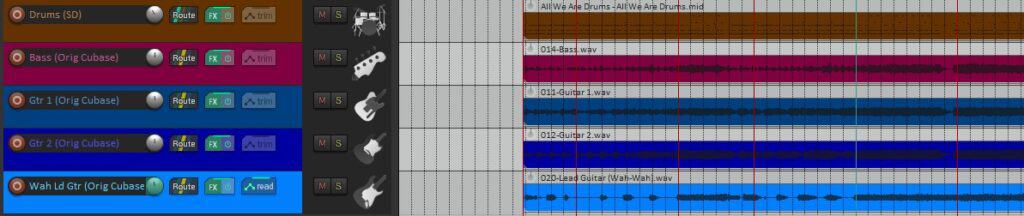 Screenshot of some recorded tracks in the Reaper DAW