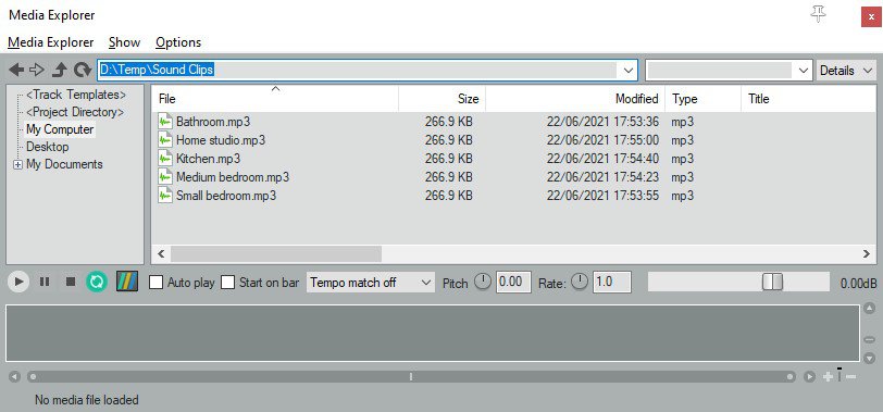 Screenshot of the Media Explorer in Reaper