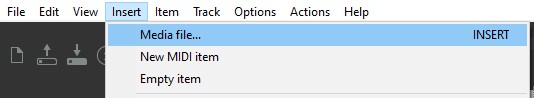 Screenshot of the Insert Media file menu option in Reaper