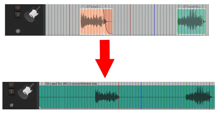 Illustration of consolidating a track in a DAW