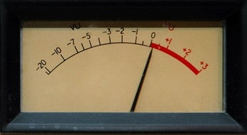 Photo of a VU meter reading just over 0dB