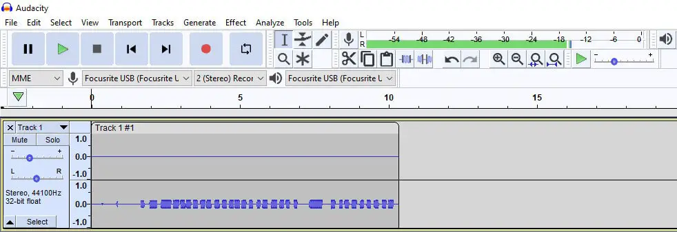 Screenshot of the Audacity audio editor working on a single track