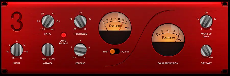 Screenshot of the Focusrite Red 3 compressor plugin