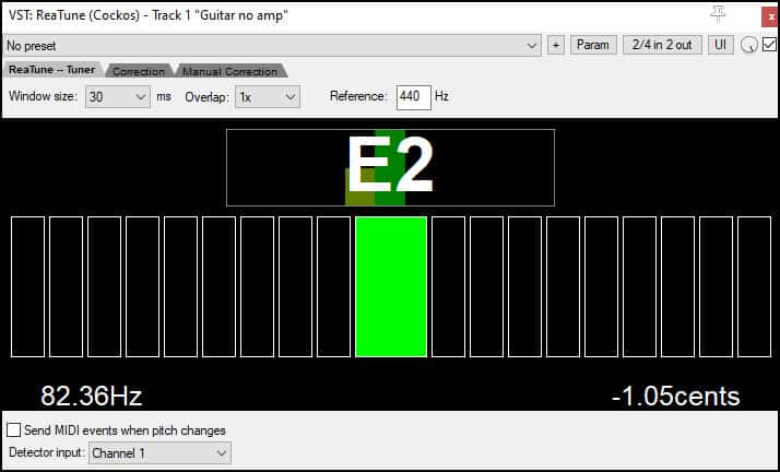 Screenshot of the tuner in Reaper's ReaTune plugin