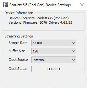 Screenshot of an example ASIO driver settings dialog