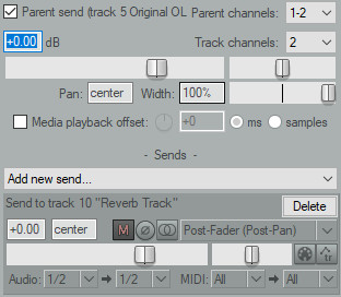 Screenshot of a track's sends in Reaper