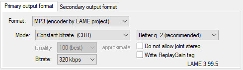 Screenshot of the MP3 format options on the Render to File dialog in Reaper