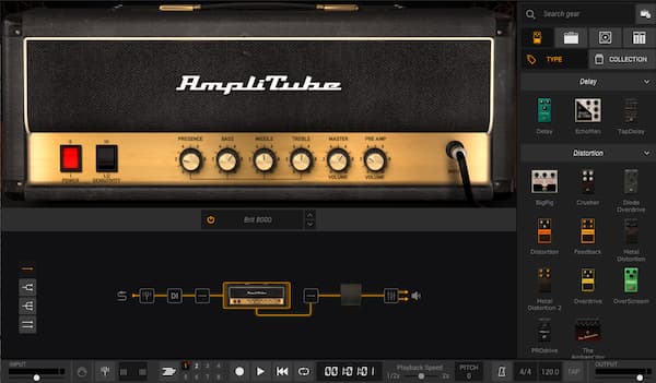 Screenshot of the Amplitube guitar amp simulator software