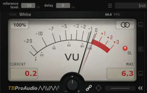 Screenshot of a VU Meter plugin running inside a DAW