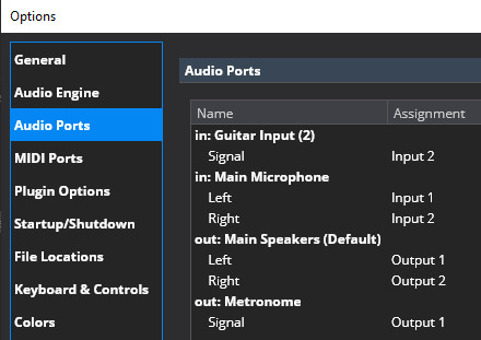 Screenshot of Cantabile Lite showing the Audio Ports config screen