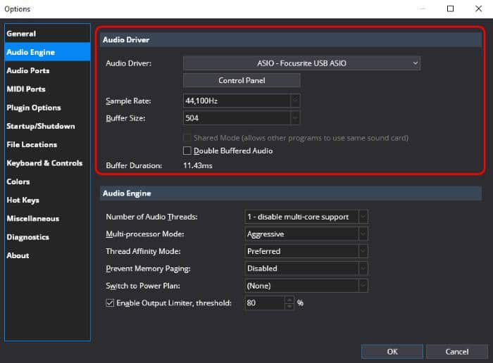 Screenshot of Cantabile Lite, showing its Audio Settings screen