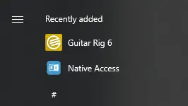 Screenshot of the Guitar Rig 6 Windows Start Menu entry on Windows 10