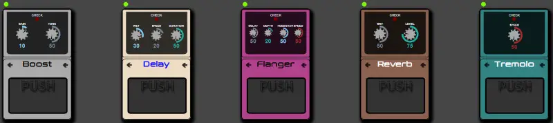 Screenshot of the pedals controls in Noise-Box Guitar Amplificator