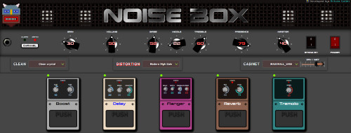 Screenshot of the Noise-box Guitar Amplificator guitar amp sim running in a web browser