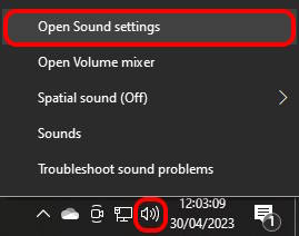 Screenshot of the sound settings menu launched from the speaker icon in the Windows taskbar