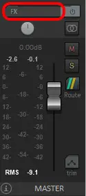 Screenshot of the master track in Reaper with the FX button highlighted