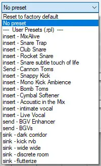 Screenshot of the supplied presets in Reaper's ReaVerbate plugin