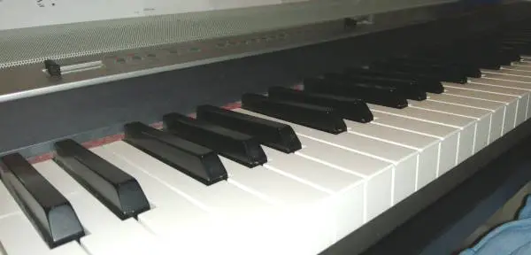 Photo of the keyboard of a digital piano taken at an angle