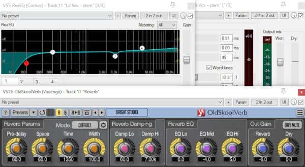 Screenshot of some effects plugins running in the Reaper DAW (Digital Audio Workstation software)