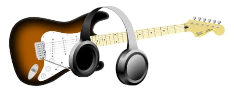 Diagram of an electric guitar and a pair of headphones