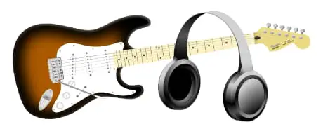 Diagram of an electric guitar and a pair of headphones