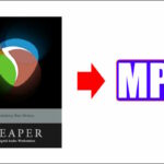 Image with the Reaper splash screen on the left hand side, and a red arrow pointing to stylized mp3 text on the righ hand side